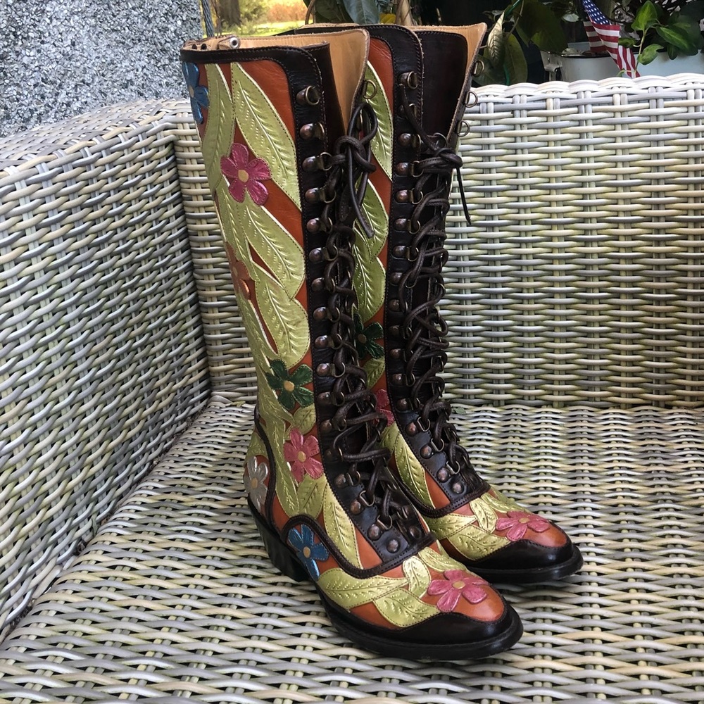 Cock of the Walk Flower Power Cowboy Boots 8 Knee